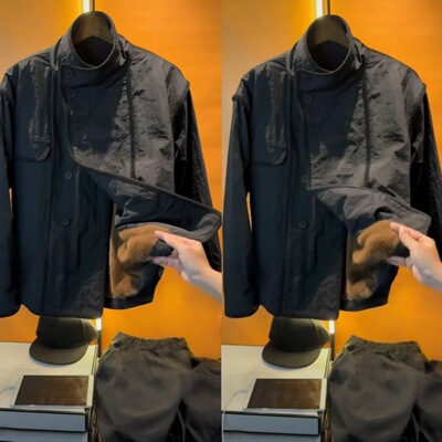 25ss冬季时尚潮流百搭舒适痞帅高级感翻领座山雕加绒男士夹克