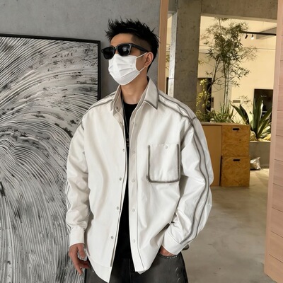 26ss春季高级感气质百搭新款男士假两件拼接设计长袖衬衫夹克外套