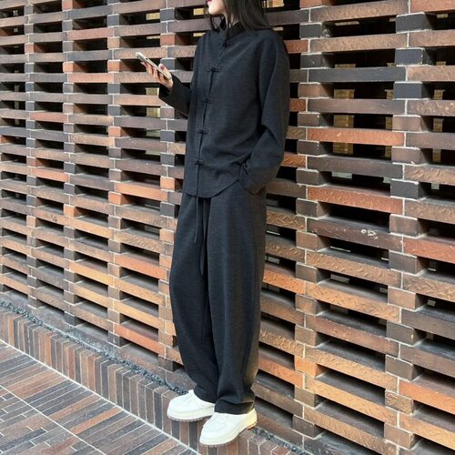 H·K轻奢潮牌时尚新中式盘扣立领休闲百搭简约个性男士痞帅套装