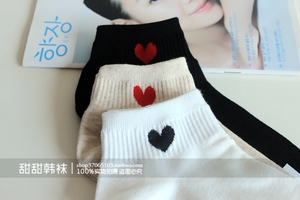 韩国吸湿排汗新款进口 现货 ETNA棉船袜子女短袜LOVE爱心净版纯色
