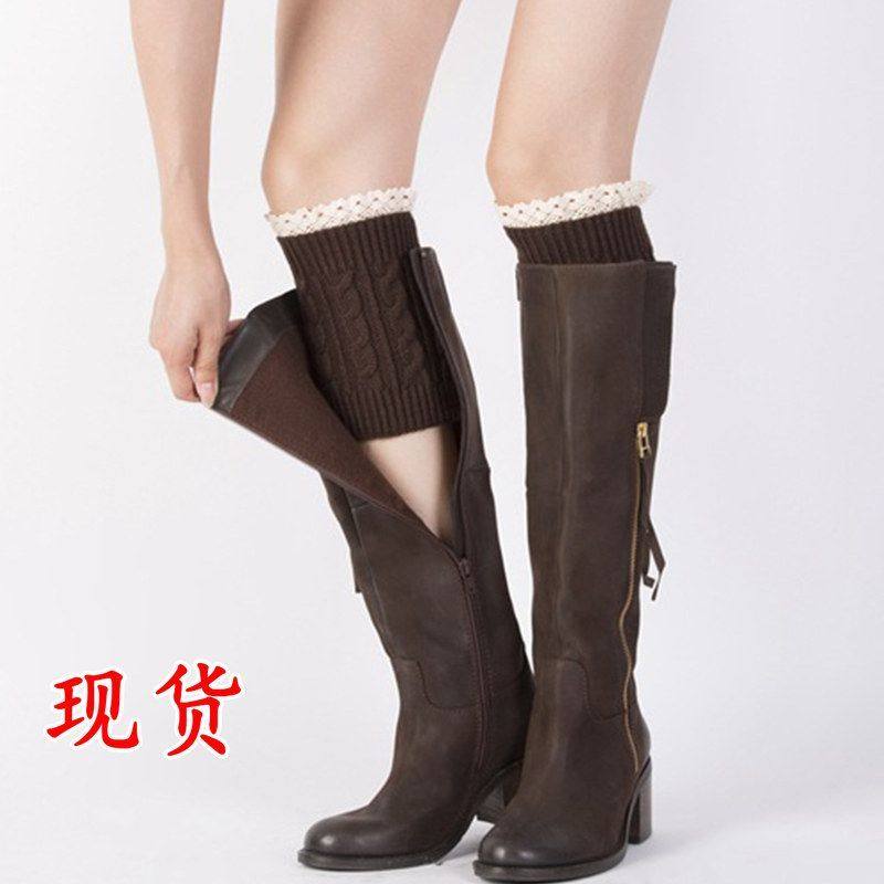 跨境女袜套花边毛线袜套靴套针织时尚腿套秋冬脚套可爱袜筒堆堆袜