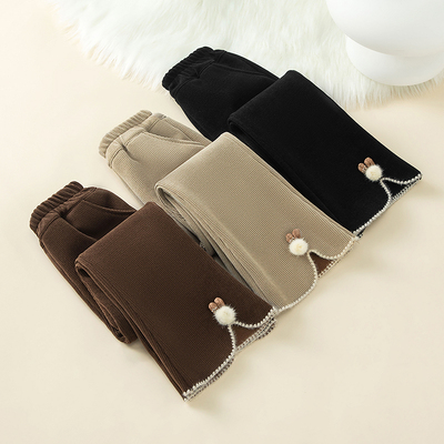 女童加绒裤子冬季中小儿童加绒喇叭裤女孩宝宝洋气一体绒外穿长裤