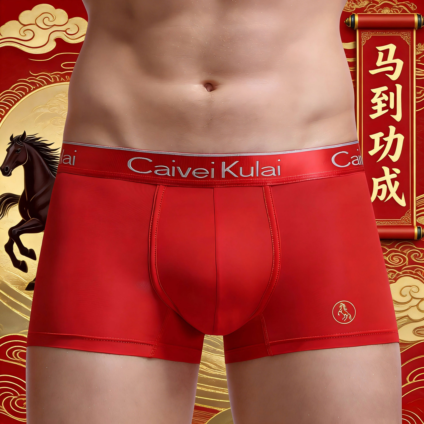 本命年红色马年冰丝内裤男平角