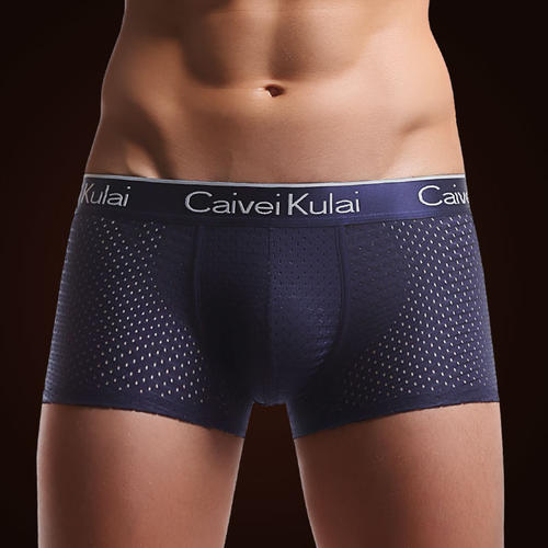 无侧缝冰丝网孔镂空平角男士内裤