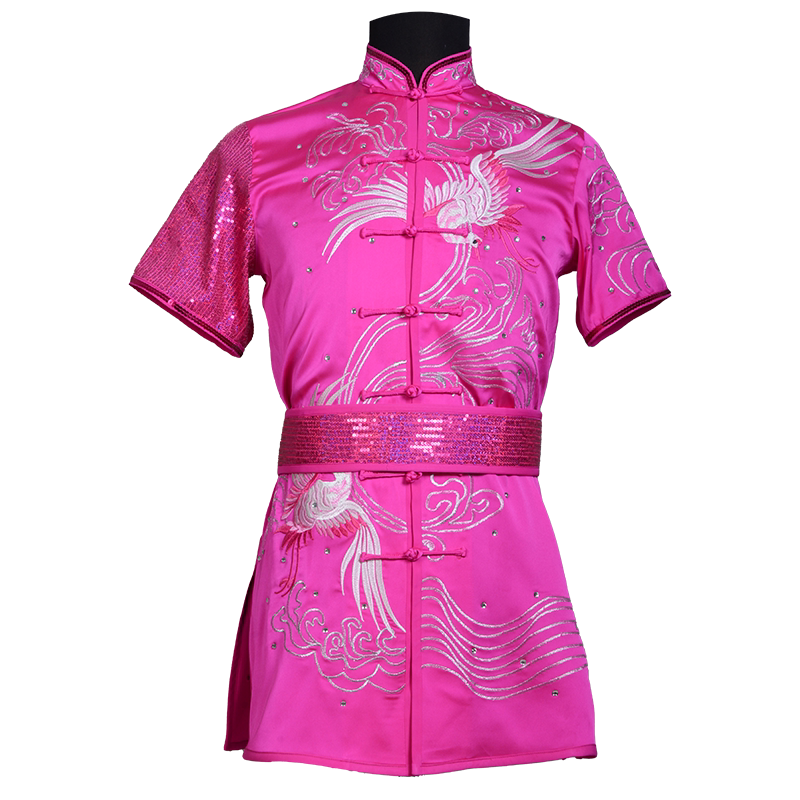 言一玫粉色银鹤武术服彩服