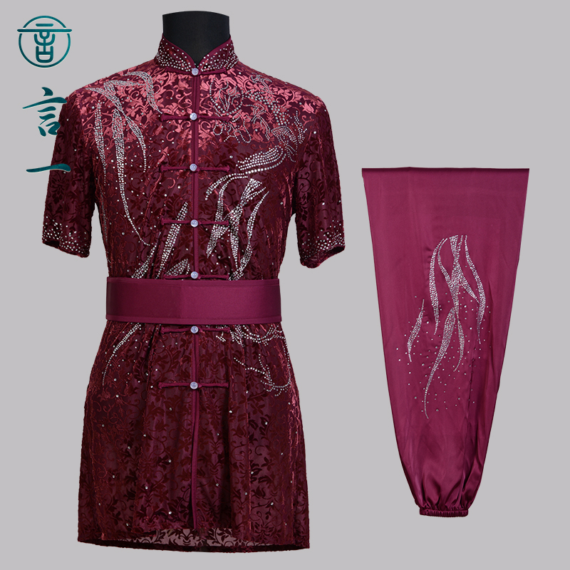 言一武术烫钻彩服比赛服功夫体考竞技长拳服武术服南拳服定制