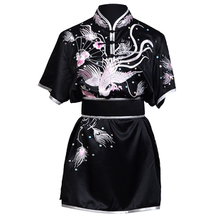 言一武术刺绣凤扇子练功服女长拳南拳彩服功夫比赛青少年