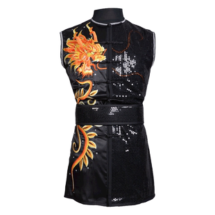 言一武术服新款青少年男表演比赛竞技彩服无袖南拳服刺绣龙云定制