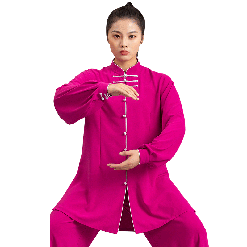 言一太极玫红色太极服手工晨练