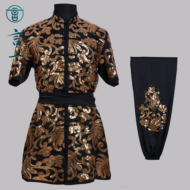 言一武术长拳服练功服比赛服功夫彩服金色亮片体考儿童定做