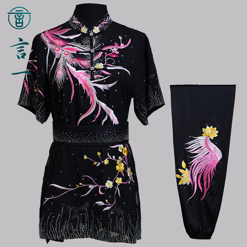 言一武术新款刺绣武术长拳比赛服女彩服南拳竞技体考定做儿童