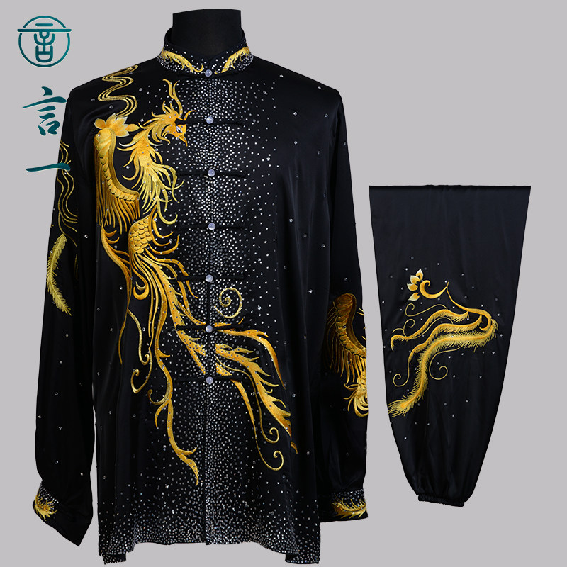 言一太极比赛表演服绣花太极服练功服竞赛服女男烫钻气功八段锦