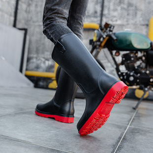 时尚 工作套筒男鞋 雨鞋 简约中高筒雨靴防水水靴外穿鞋 百搭男款 新款