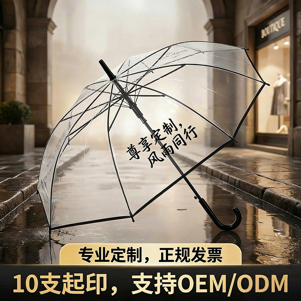 韩系小清新透明伞ins长柄伞广告伞环保学生透明雨伞批发厂家定制