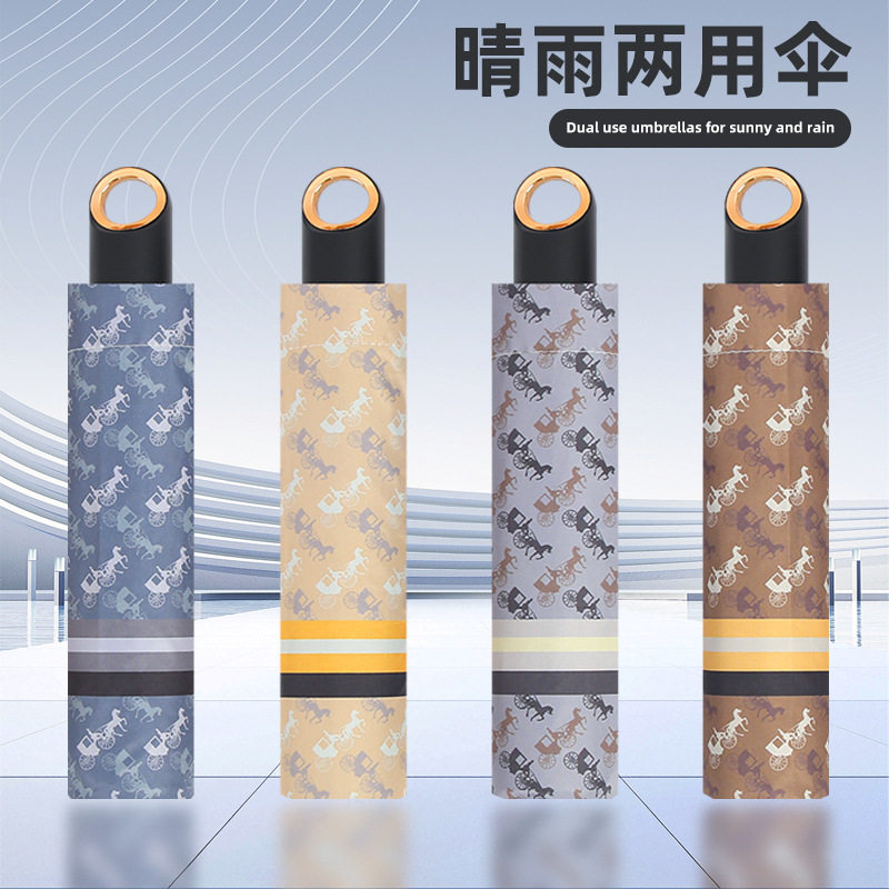 现货新款晴雨两用数码印花伞折叠防晒遮阳复古黑胶伞可印广告LOGO