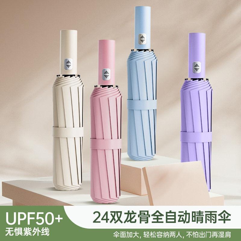 24骨全自动雨伞大号三折遮阳防晒伞男女晴雨伞两用折叠伞大量批发
