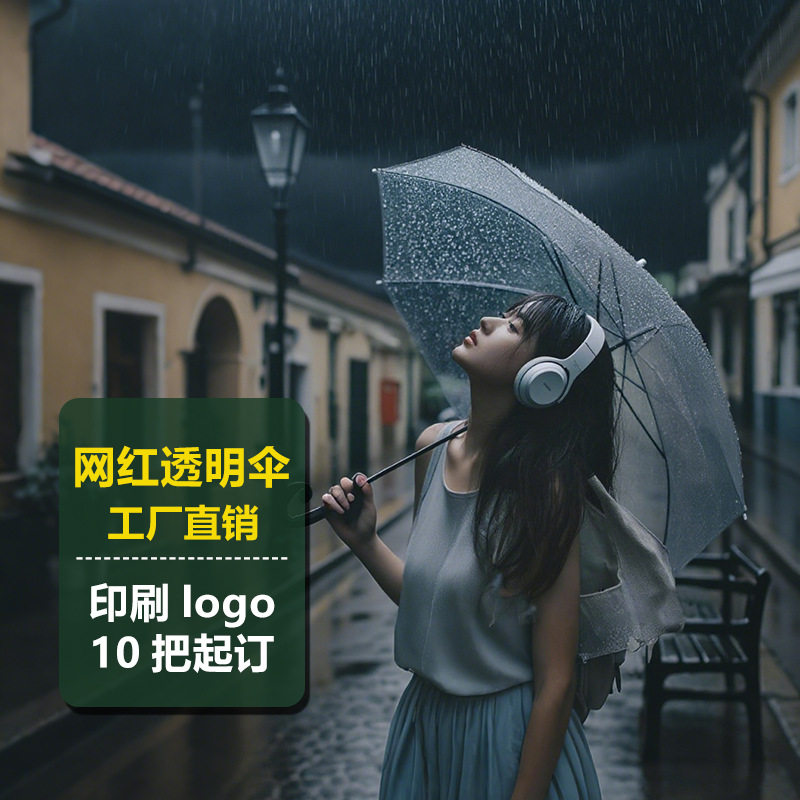 长柄网红透明雨伞拍照成人儿童ins风学生DIY手工绘画伞广告伞定制