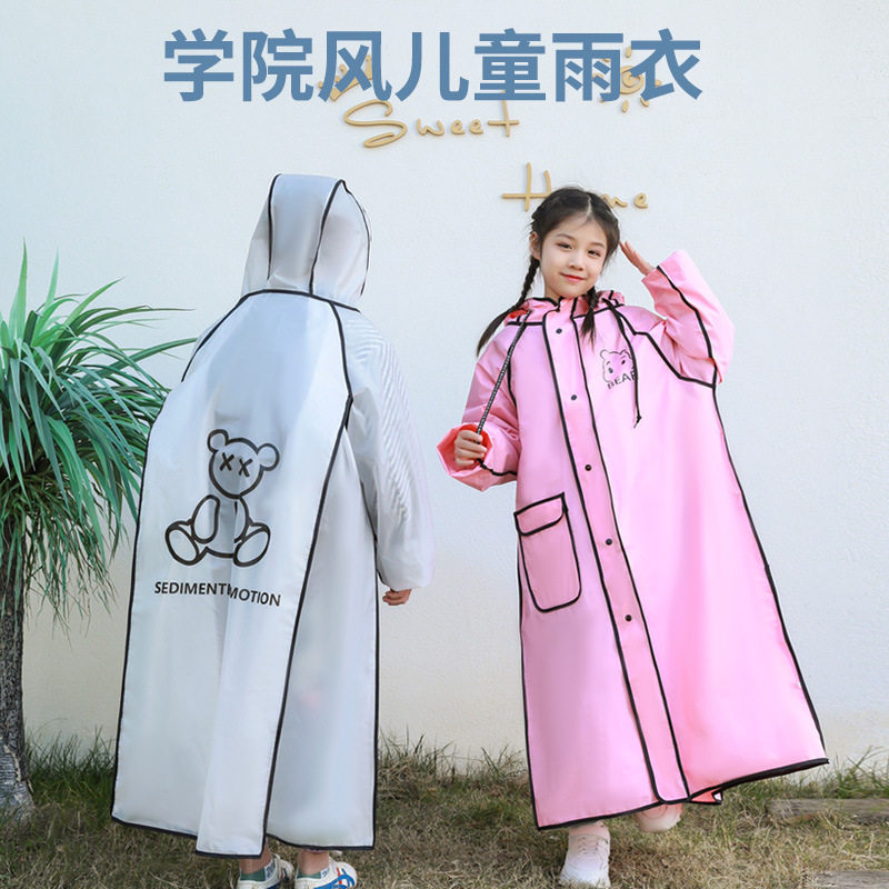 eva儿童雨衣批发带书包位男女童双帽檐长款便携式小学生透明雨披