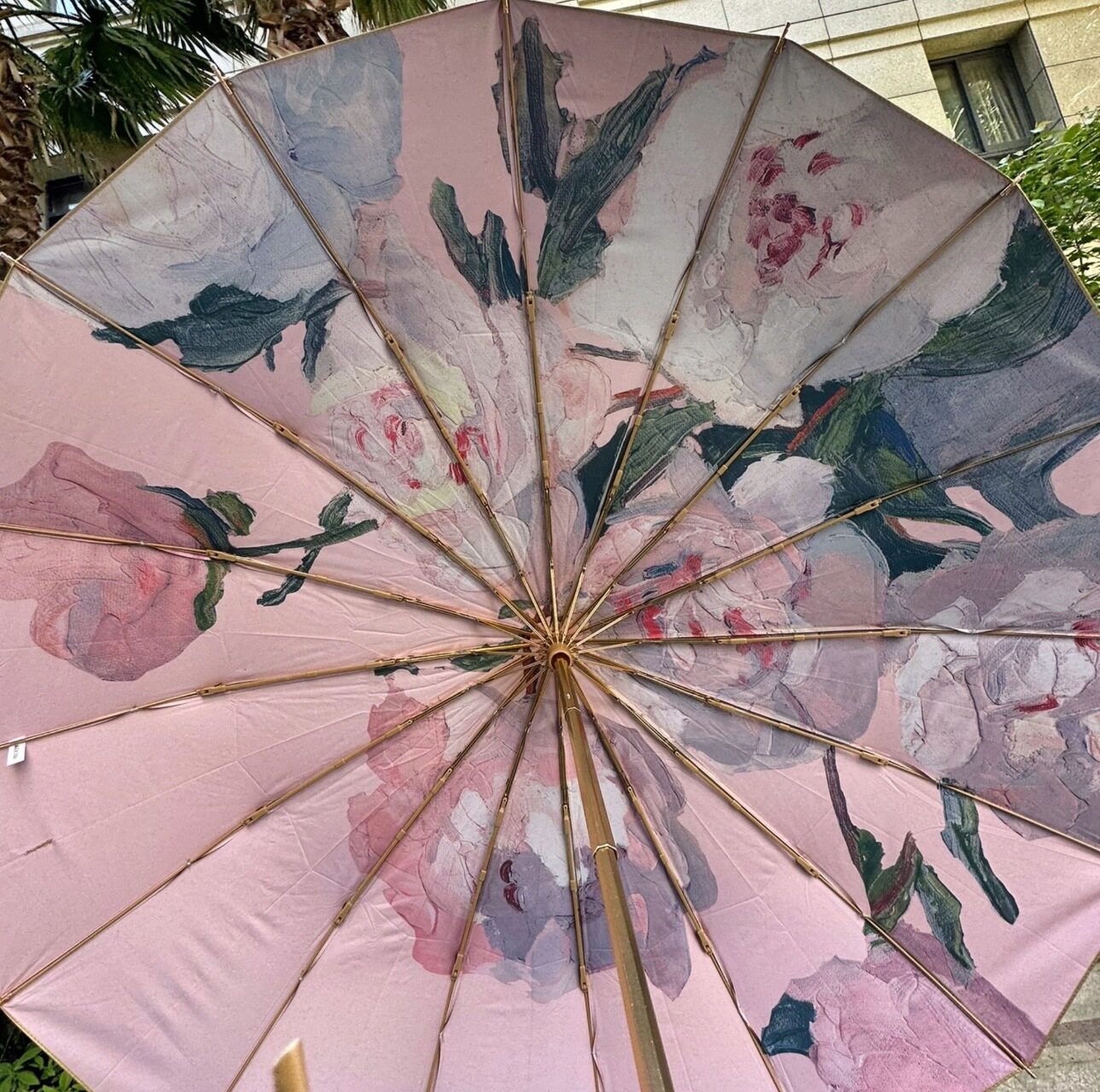 16骨三折金胶手开木柄油画晴雨伞防雨防晒防紫外线支持