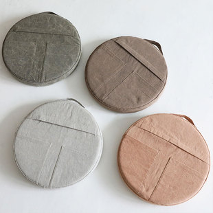 弋采梅拉德中古侘寂风圆形可拆洗仿皮储物口袋手提椅垫坐垫蒲团垫