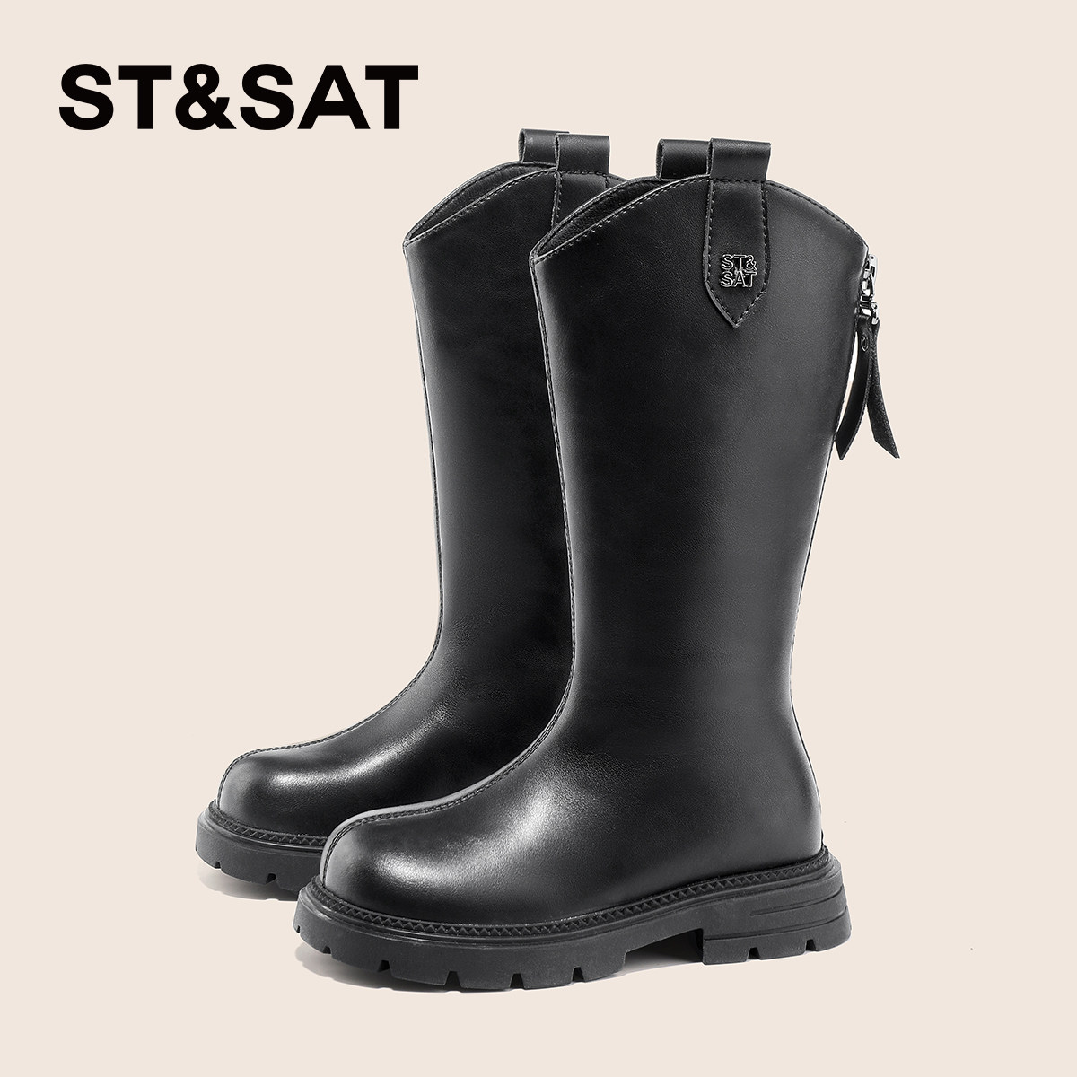 星期六童鞋女童加厚加绒二棉鞋冬季儿童长筒中长靴高筒男童马丁靴