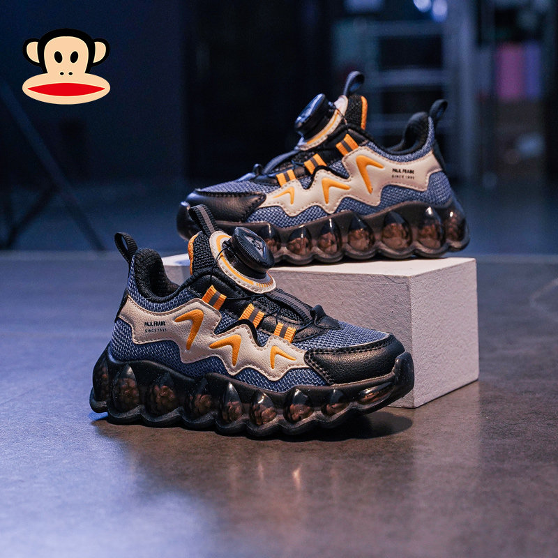 大嘴猴童鞋男童鞋子2022新款春秋旋转纽扣小童透气网鞋儿童运动鞋