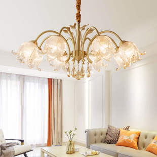 2025新款法式复古客厅吊灯水晶灯欧式轻奢高级感别墅全铜美式灯具