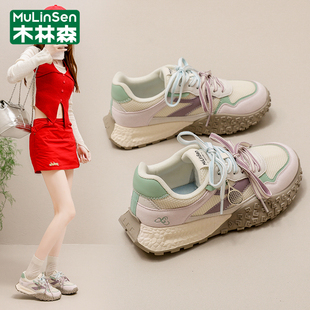 德训老爹潮鞋 木林森女鞋 休闲运动厚底阿甘显脚小爆款 冬季 2025新款