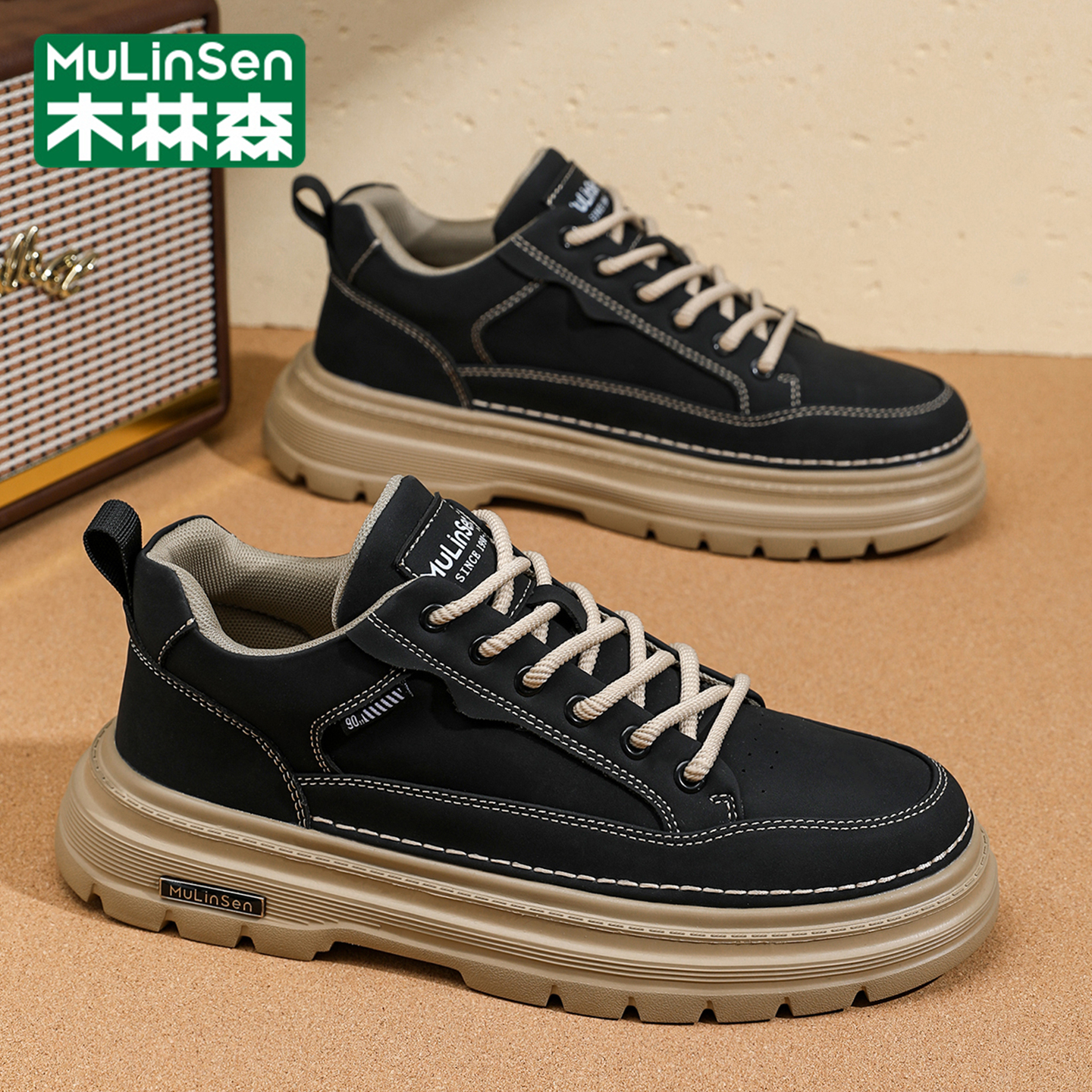 木林森马丁靴男款冬季休闲运动真皮商务英伦低帮工装户外登山皮鞋