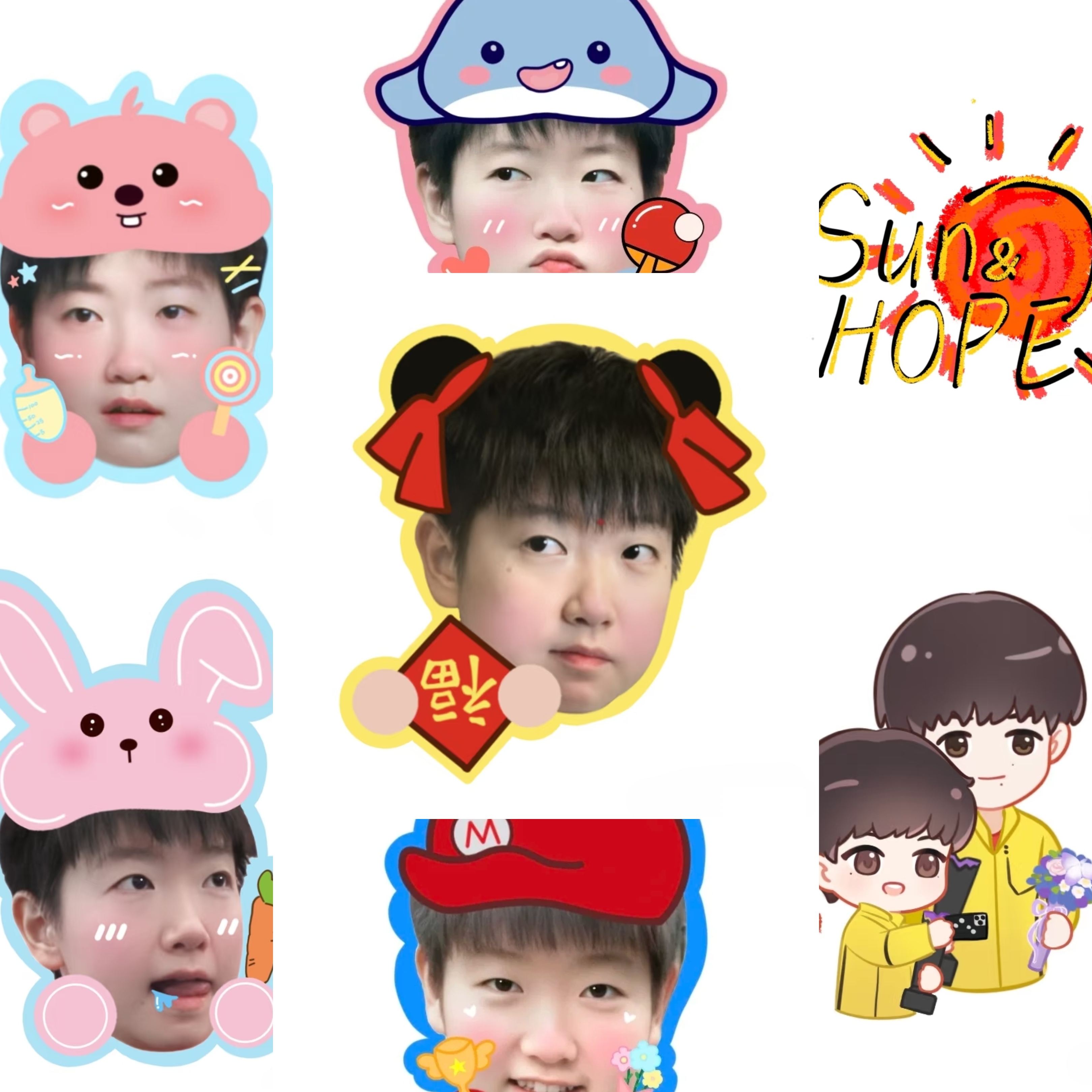 孙颖莎贴纸表情大头汽车贴纸可爱高颜值莎头组合呆萌趣味装饰贴