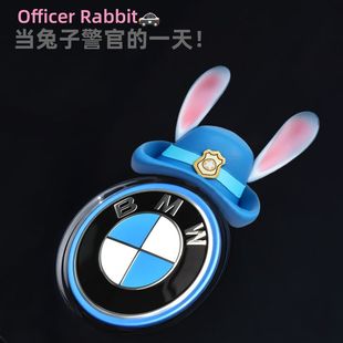 汽车车标贴纸宝马兔耳朵装饰贴奔驰财神圣诞帽汽车个性创意卡通贴