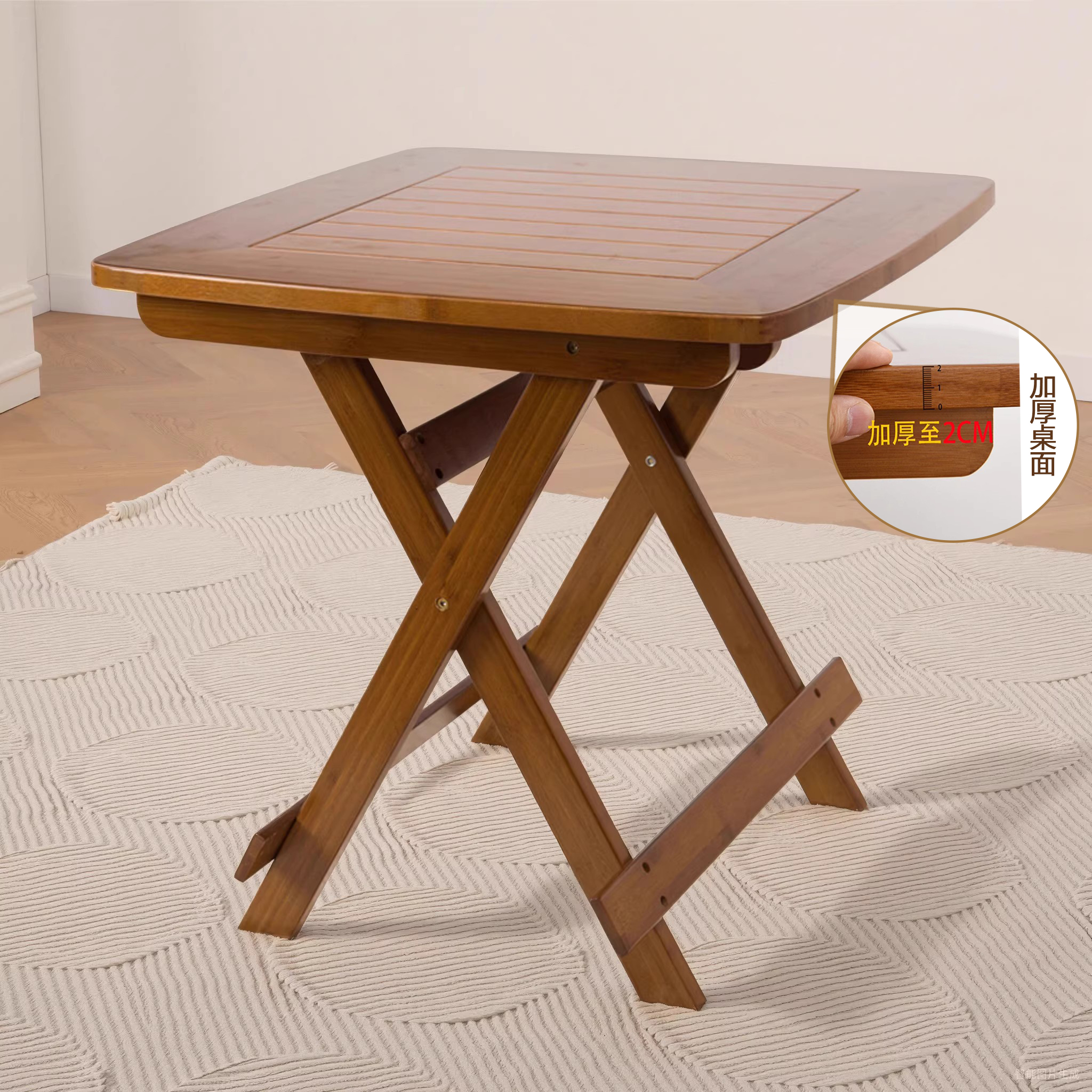 可折叠桌家用餐桌椅子可携式户外正方形桌子简易竹实木吃饭临时桌