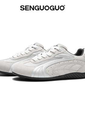 森果果 赛车鞋/灰银色德训鞋男2026春季新款网面透气情侣鞋子板鞋