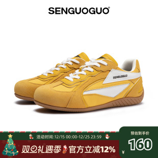 女冬季 新款 休闲板鞋 森果果 子男鞋 黄色德训鞋 内增高情侣鞋 赛车鞋