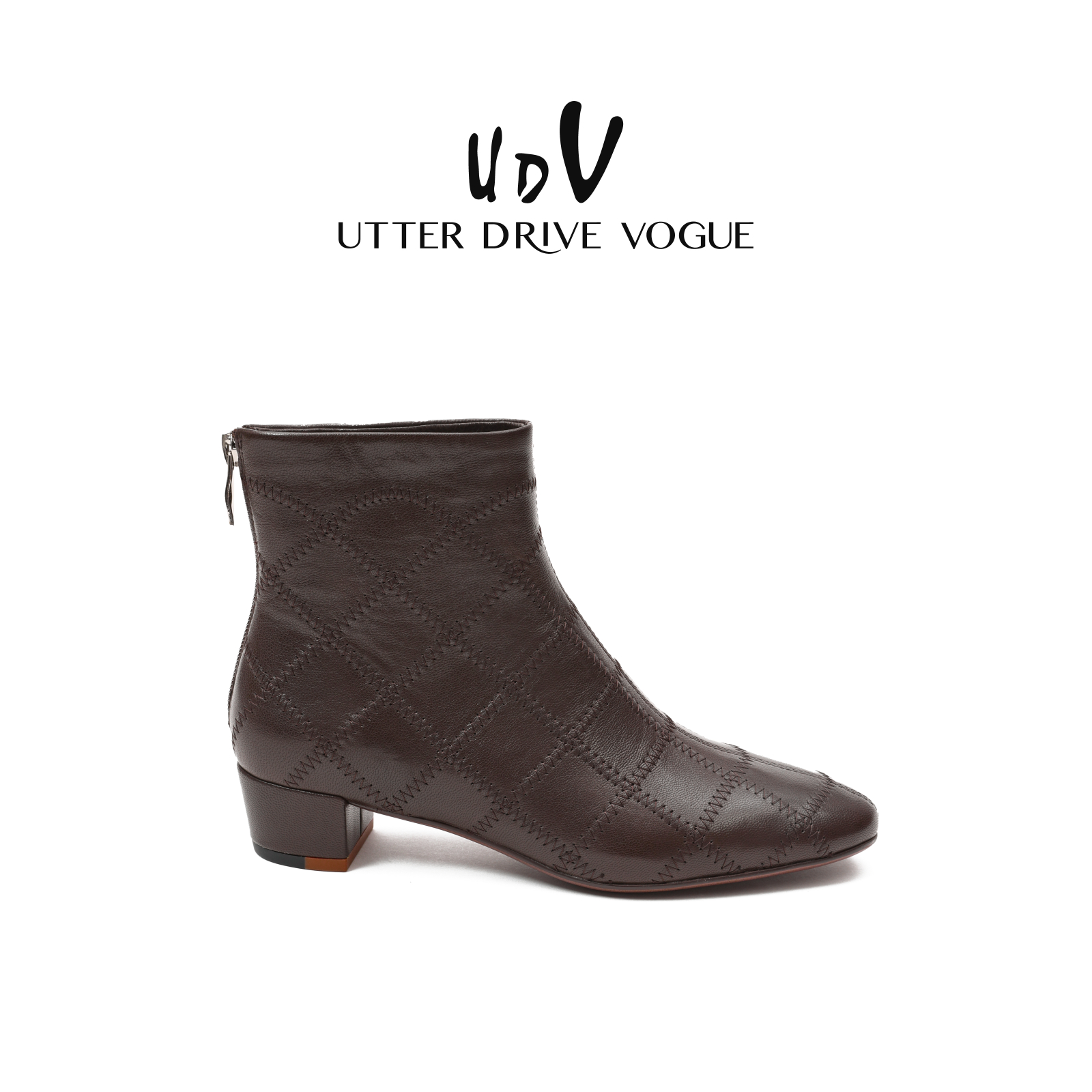 UDV羊皮时装靴女2025秋冬新款优雅粗跟显瘦皮靴不累脚马丁靴粗跟