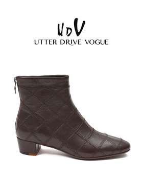 UDV羊皮时装靴女2025秋冬新款优雅粗跟显瘦皮靴不累脚马丁靴粗跟