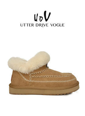 UDV羊毛皮毛一体雪地靴女2025秋冬新款加绒保暖短靴懒人毛毛鞋