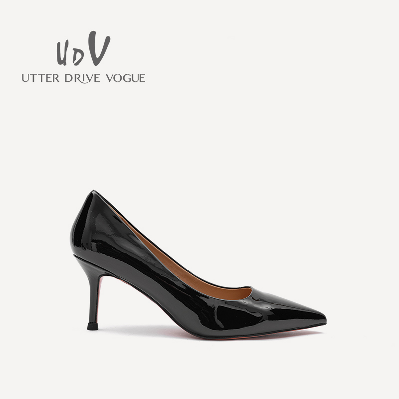 UDV2023春夏真皮牛漆皮气质经典单鞋尖头高细跟女鞋糖果色复古