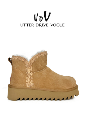 UDV纯羊毛厚底雪地靴女2025秋冬新款皮毛一体短靴防滑加绒棉鞋