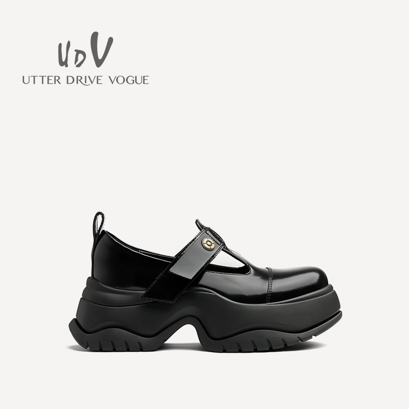UDV2024春夏真皮开边珠牛皮英伦风玛丽珍鞋圆头厚底潮酷女鞋