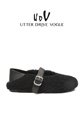 UDV甜美平底芭蕾鞋女2025秋冬新款毛毛鞋舒适一字带羊毛玛丽珍鞋