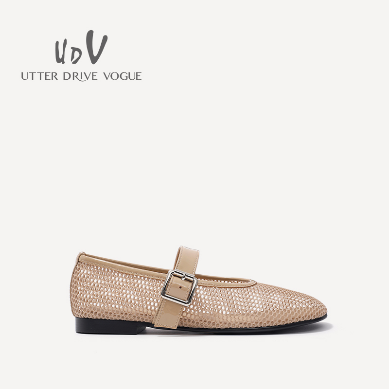UDV2024春夏网纱单鞋圆头平底休闲女鞋时尚玛丽珍鞋舒适可爱风