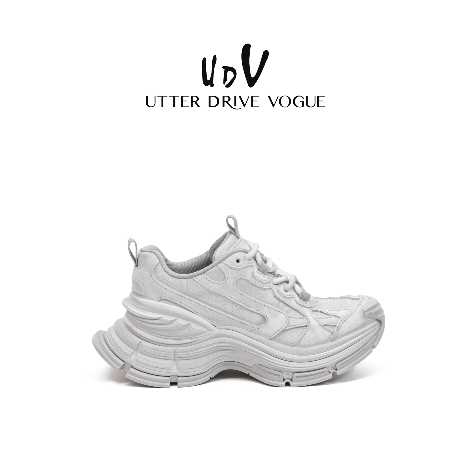 UDV潮酷厚底做旧老爹鞋女2025夏季新款运动鞋真皮透气慢跑鞋休闲