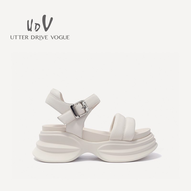 UDV2024春夏真皮羊皮休闲凉鞋圆头运动风厚底女鞋时尚经典款
