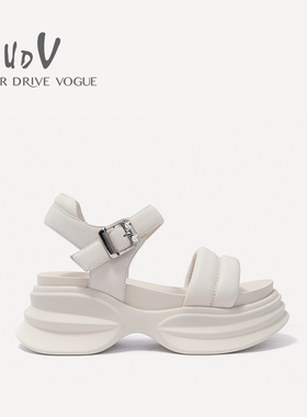 UDV2024春夏真皮羊皮休闲凉鞋圆头运动风厚底女鞋时尚经典款