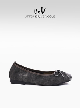 UDV新中式芭蕾鞋女2025春季新款软底瓢鞋舒适牛皮平底单鞋蝴蝶结