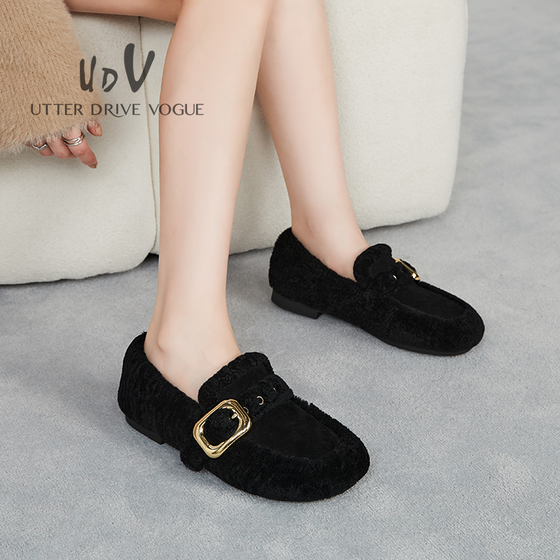 UDV平底懒人毛毛鞋休闲圆头