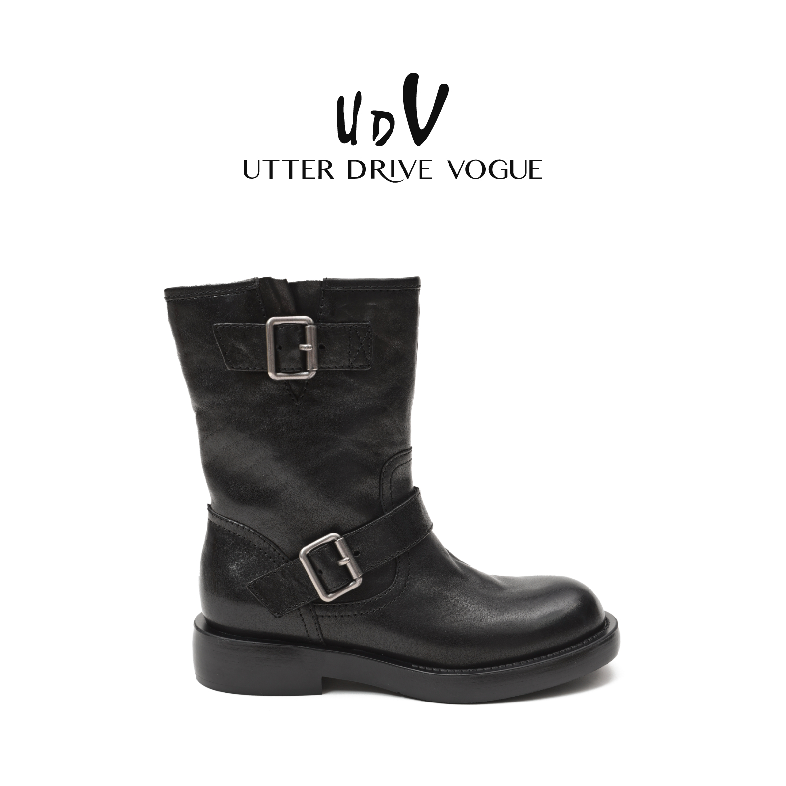 UDV美拉德西部牛仔靴女2025秋季新款百搭气质手抓皮时装靴短靴子