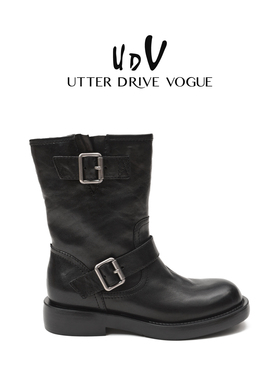 UDV美拉德西部牛仔靴女2025秋季新款百搭气质手抓皮时装靴短靴子