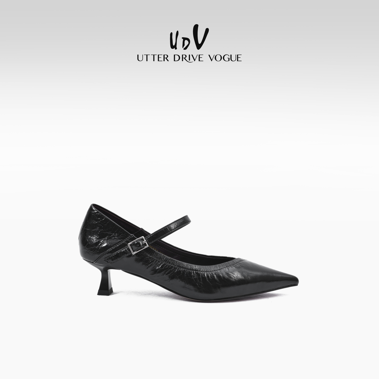 UDV黑色高跟鞋女2025春季新款通勤单鞋尖头玛丽珍牛皮中细跟女鞋
